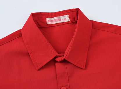 Children's Shirt in the Spring and Autumn New Boys and Girls Suit Collar Shirt Children's Pure Color Long Sleeve Shirt