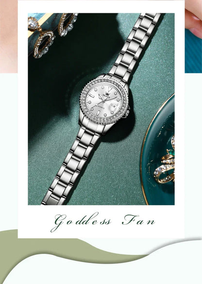 OLEVS 9945 Luxury Diamond Stainless Steel Quartz Watch for Women Elegant Ladies Waterproof Sport Women's Wristwatch Reloj Mujer