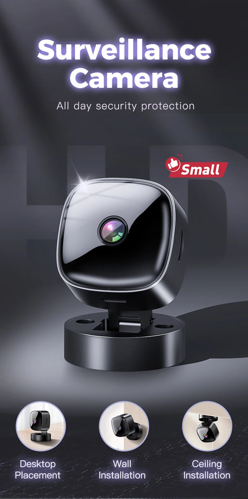 Lenovo Security Monitoring High Definition 8K Rotating WiFi Mini Camera No Need for Plug in Night Vision Smart Home 2026 New