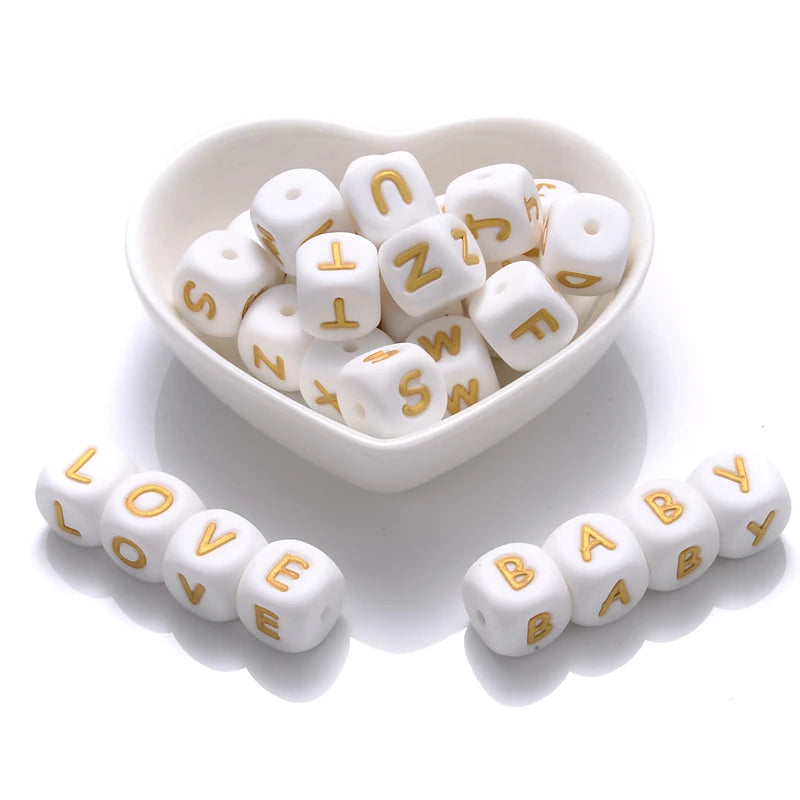 10Pcs 12mm Silicone Letters Beads English Alphabet Baby Teether For Personalized Name Pacifier Chain Clip Toys Accessories