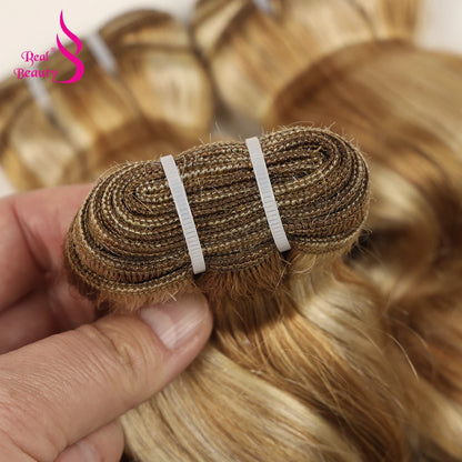 Real Beauty Platinum Blond Brazilian Body Wave Hair Weave Bundles 12"-28" High Ratio Remy Hair Extensions Brown #2 #4 #P6/613