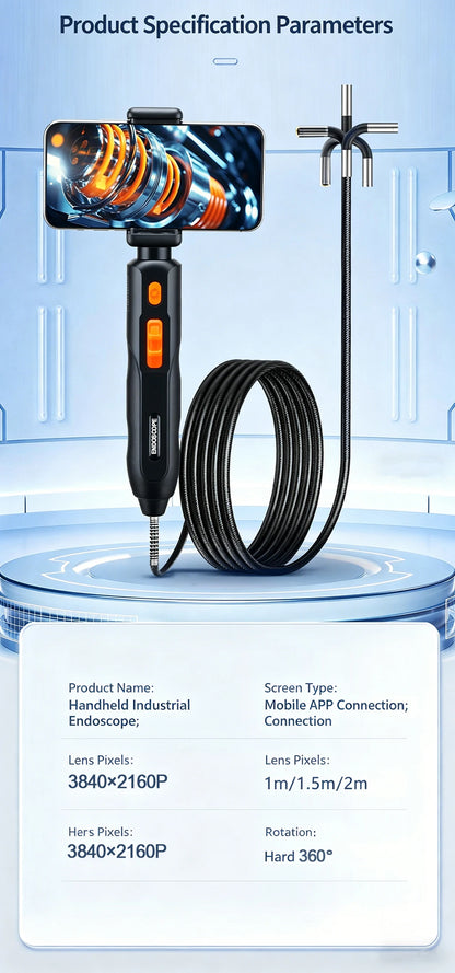 4K UHD 360° Two-Way Type-C Articulating 6mm Endoscope Camera Borescope Car Inspection Industrial Endoscope For IOS Android