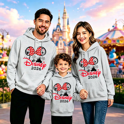2026 Family Matching Hoodie Ears Castle Print Women Men Kids Multicolor Sweatshirt Land Trip Pullover
