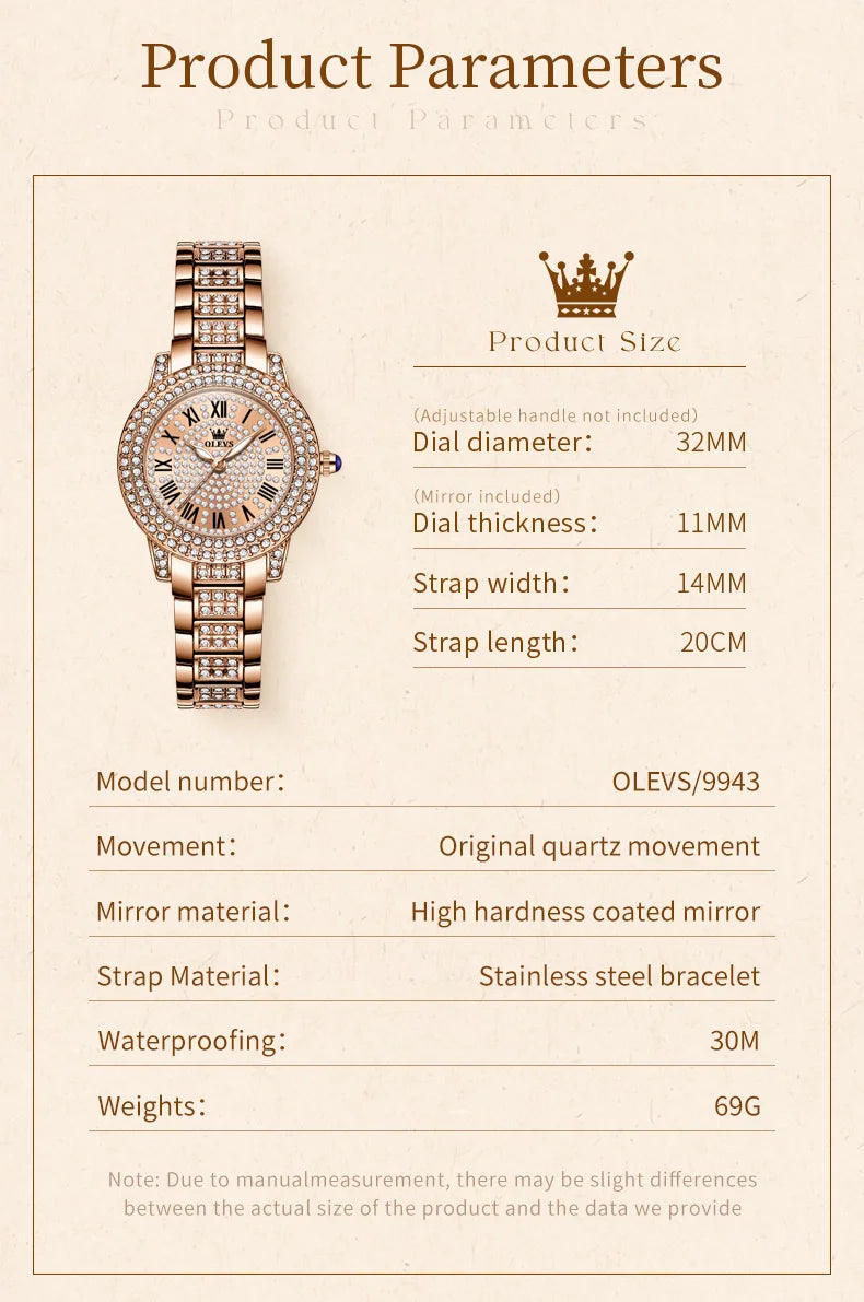 OLEVS 9943 Luxury Diamond Watch for Women Starry Sky Dial Elegant Stainless Steel Waterproof Luminous Quartz Wristwatch Ladies