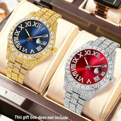 2-Piece Men's Luxury Watch Set - Classic Minimalist Large Dial Casual Versatile Quartz Watch Golden & Silvery Combination Set
