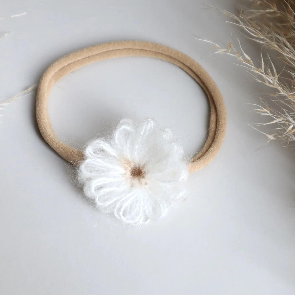 1.6in Woolen Flowers Baby Girls Nylon Headbands Kid Handmade Elastic Hairbands Children Hair Accessories Vintage Toddler Winter