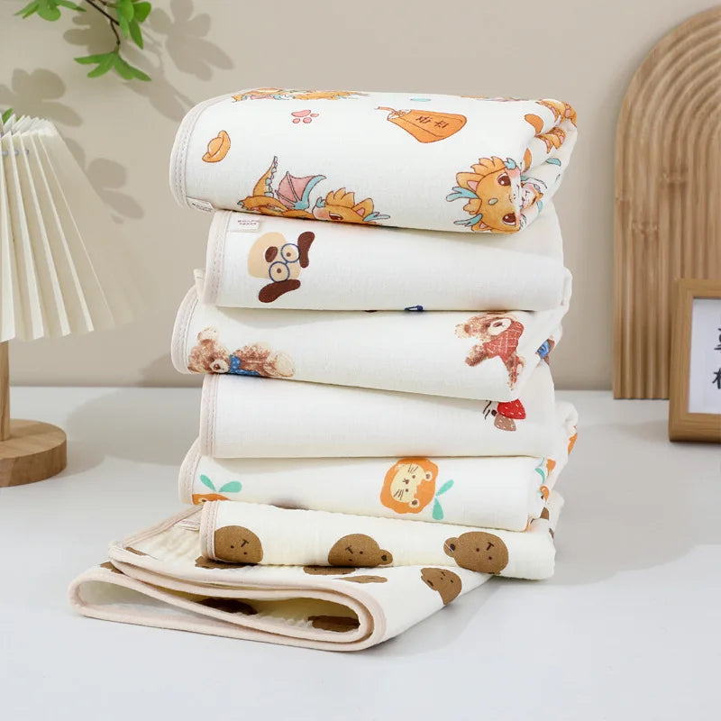 70*90cm Baby Urine Mat Breathable Waterproof Washable Cute Cotton Yarn Printed Newborn Diaper Pad Suitable for All Seasons