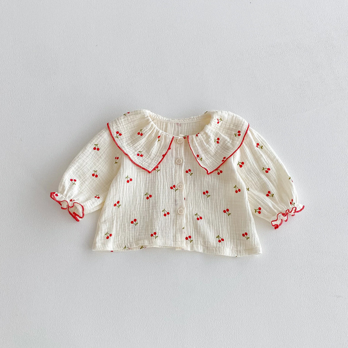 Little Cherry, A Full-Print Long-Sleeved Set With a Large Lapel, Sweet and Casual Long Pants