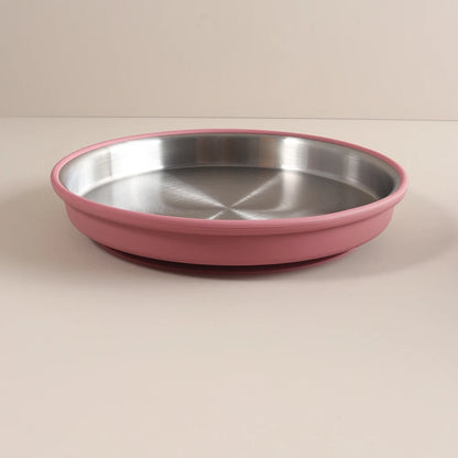 Simple design Stainless Steel Baby Plate with Silicone Suction,  Large Double Layer Dinner Plate for Toddlers