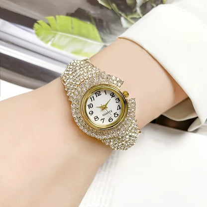 Elegant Full Rhinestone Women Watches Fashion Bracelet Bangle Round Dial Ladies Quartz Wristwatch Relogio Feminino