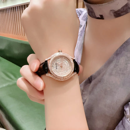 WIILAA Luxury Women's Crystal Quartz Watch - Full Baguette Rhinestone Dial Black Leather Strap Ladies Fashion Wristwatch for Par