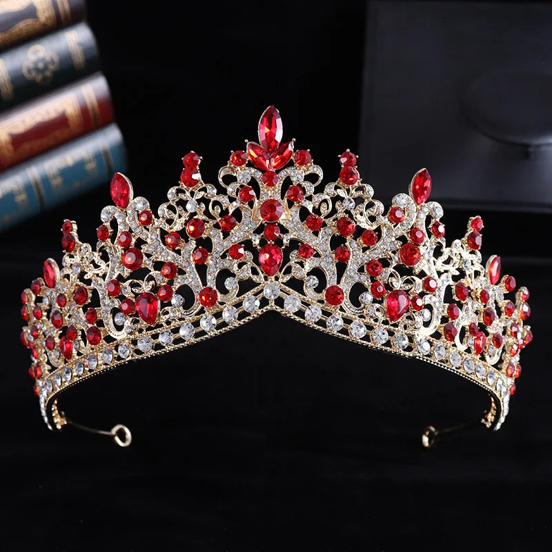 Trendy Baroque Sky Blue Rhinestone Crystal Queen Crown Wedding Tiara Women Beauty Pageant Diadem Bridal Hair Accessories Jewelry