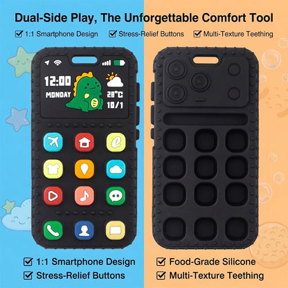 Baby Dinosaur Phone Teething Toy Food Grade Silicone Chew Molar Stick BPA Free Boilable Cute Toddler Teether Soothing Gum Relief