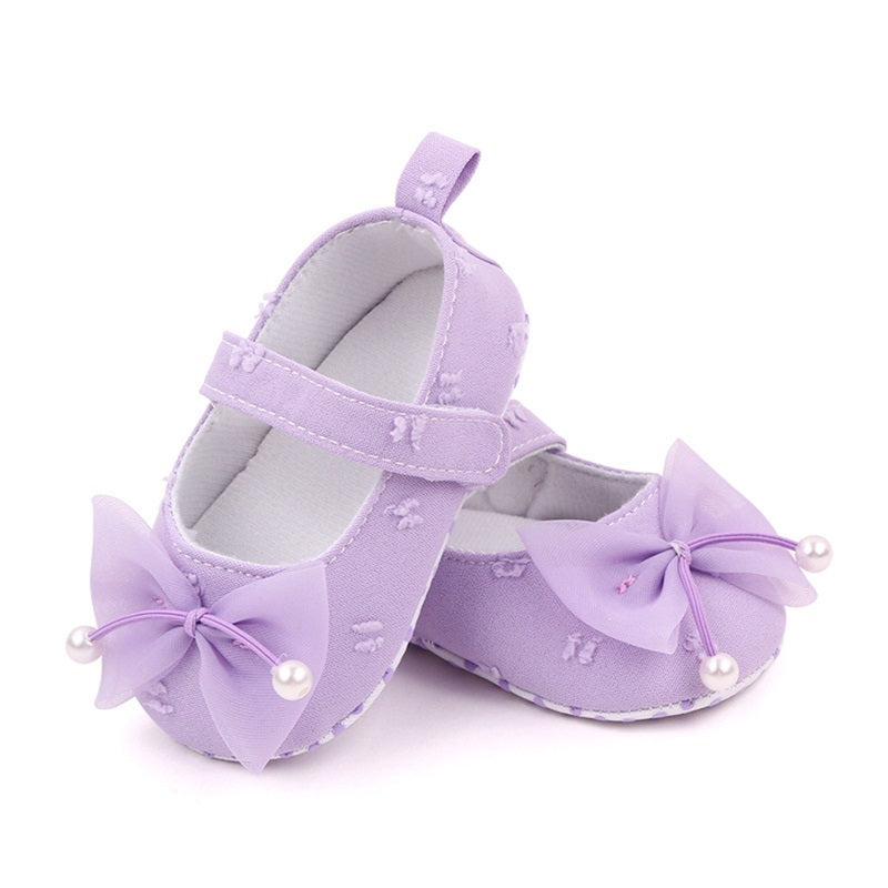 0-18months Baby Girls Bowknot Flats Soft Sole Shoes Non-Slip Princess Wedding Dress Walking Shoes For Newborn Girls