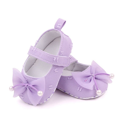 0-18months Baby Girls Bowknot Flats Soft Sole Shoes Non-Slip Princess Wedding Dress Walking Shoes For Newborn Girls