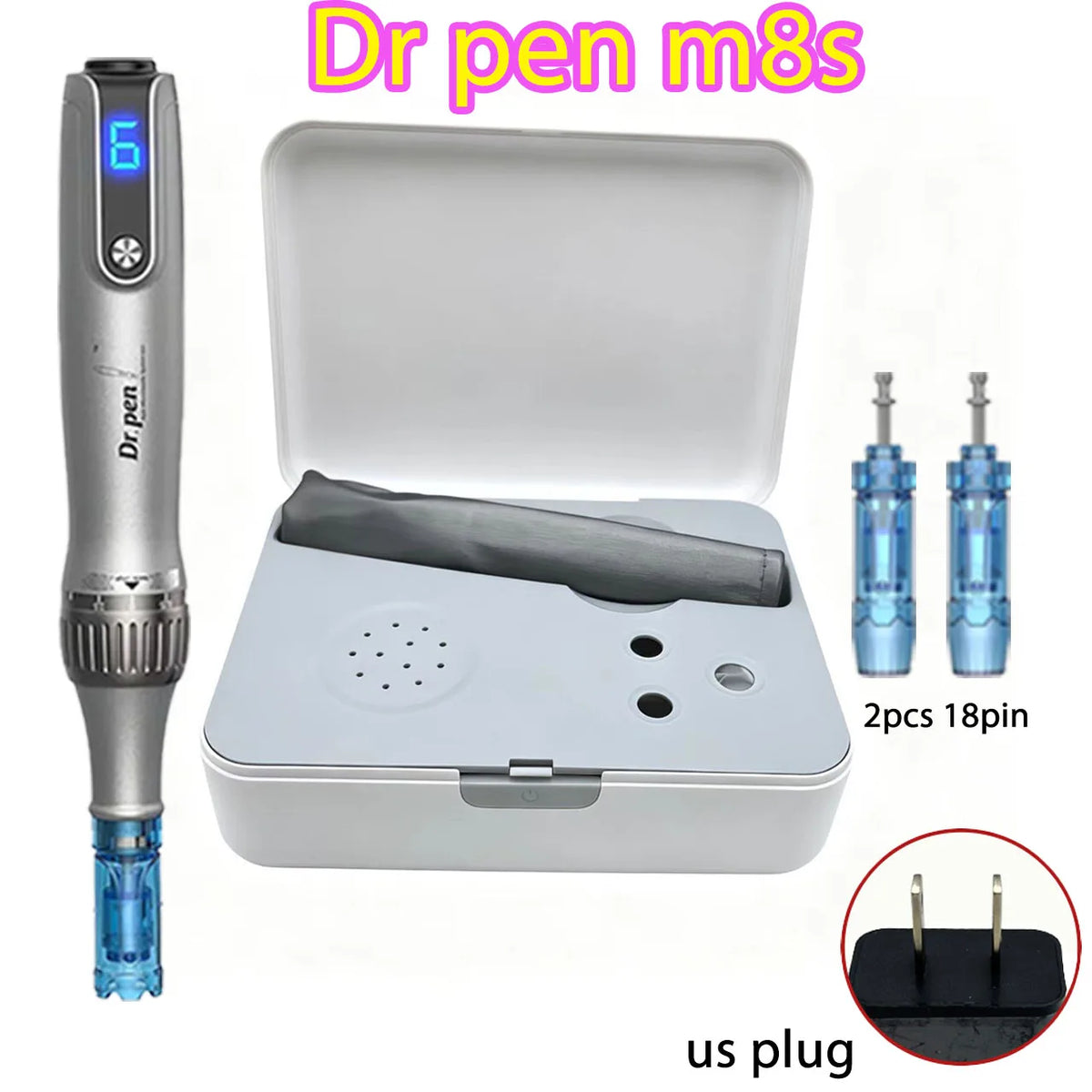 Dr Pen M8S Microneedling Pen Wireless Dermapen Beauty Machine with 2pcs Replacement Cartridges needle length 0.25mm