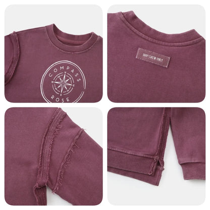 2026 Ali Plus new AW26 Compass Collection Dusty pink Muted blue washed denim oversized sweatshirt kids girl boy baby clothing