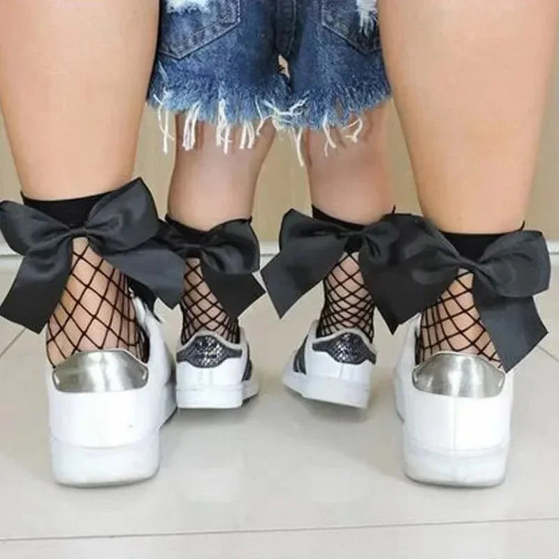 Baby Ankle High Lace Fishnet Vintage Short Socks Girl's Mesh Bow Fishnet Stockings Cute White Black Fashion Parent Child Socks