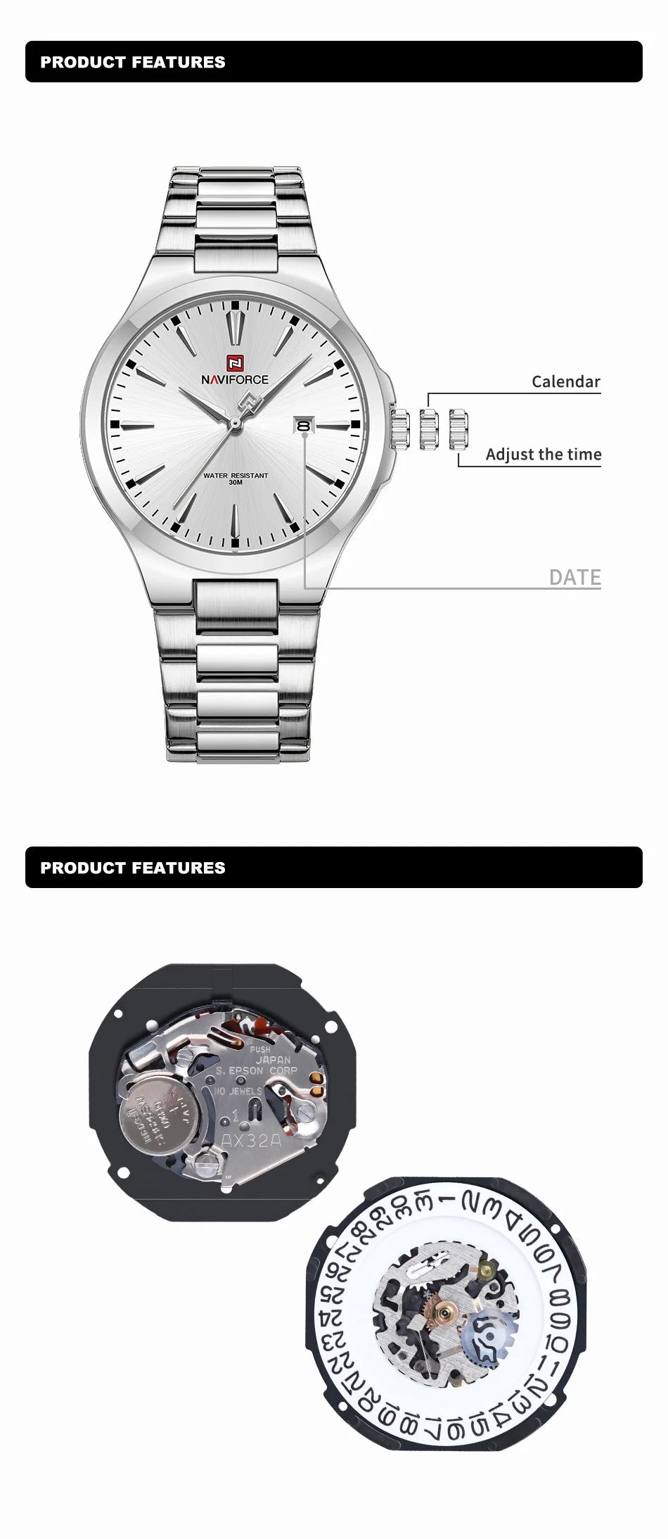 NAVIFORCE Trend Watch for Men Casual Date Display Waterproof Quartz Military Stainless Steel Strap Man Watches Relogio Masculino