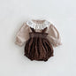 Spring Baby Girls' Lace Collar Pullover Top With Retro Floral Suspenders Pants Set
