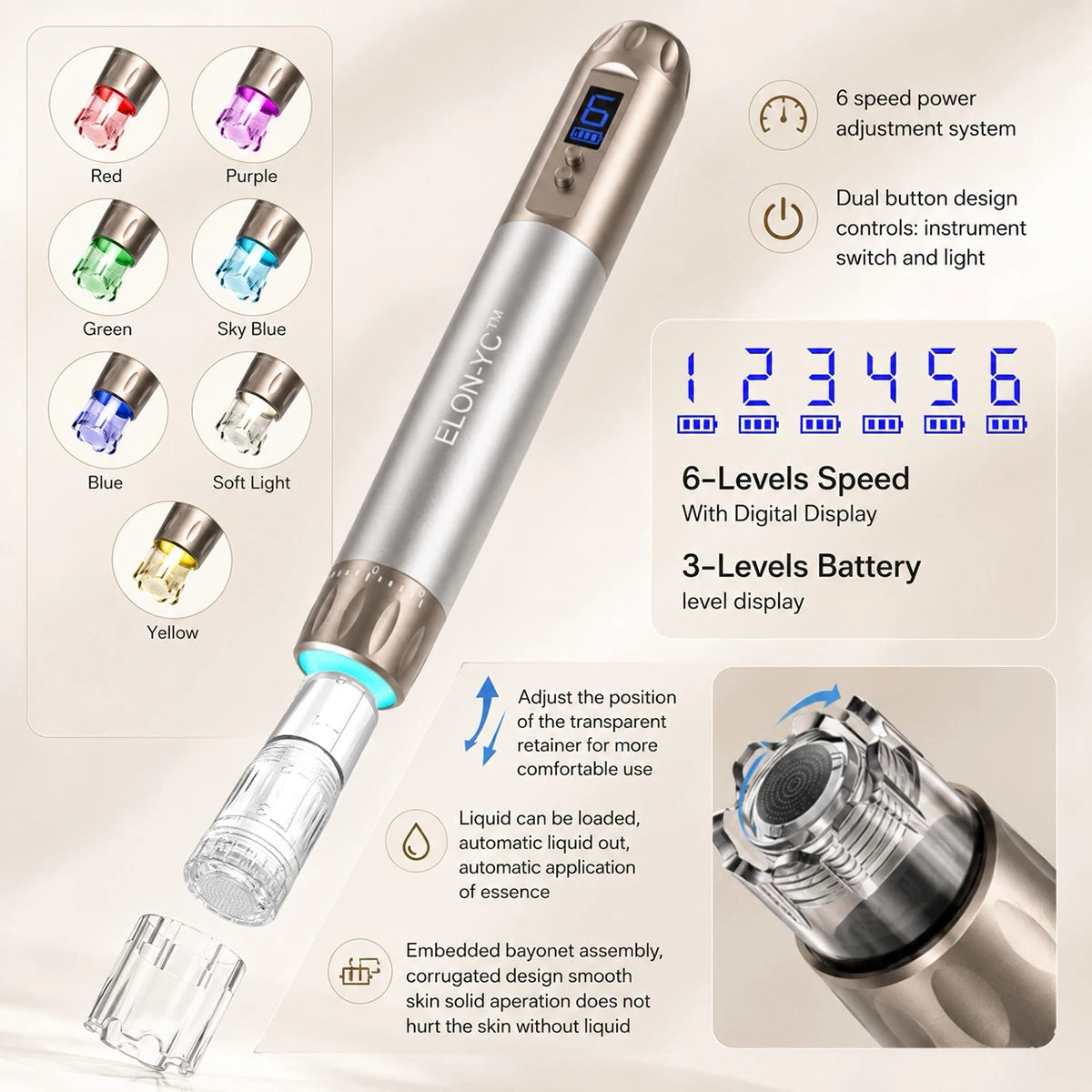 Newly ELON-YC-H6 Microneedling pen 2-in-1 beauty equipment with 10 cartridges Needle length 0.25mm