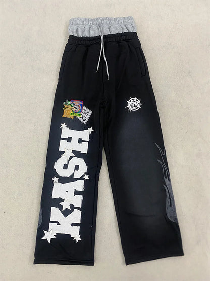 Autumn and Winter Fashion High Street Ins Fashion Men's and Women's Loose Straight Embroidered Printed Casual Pants