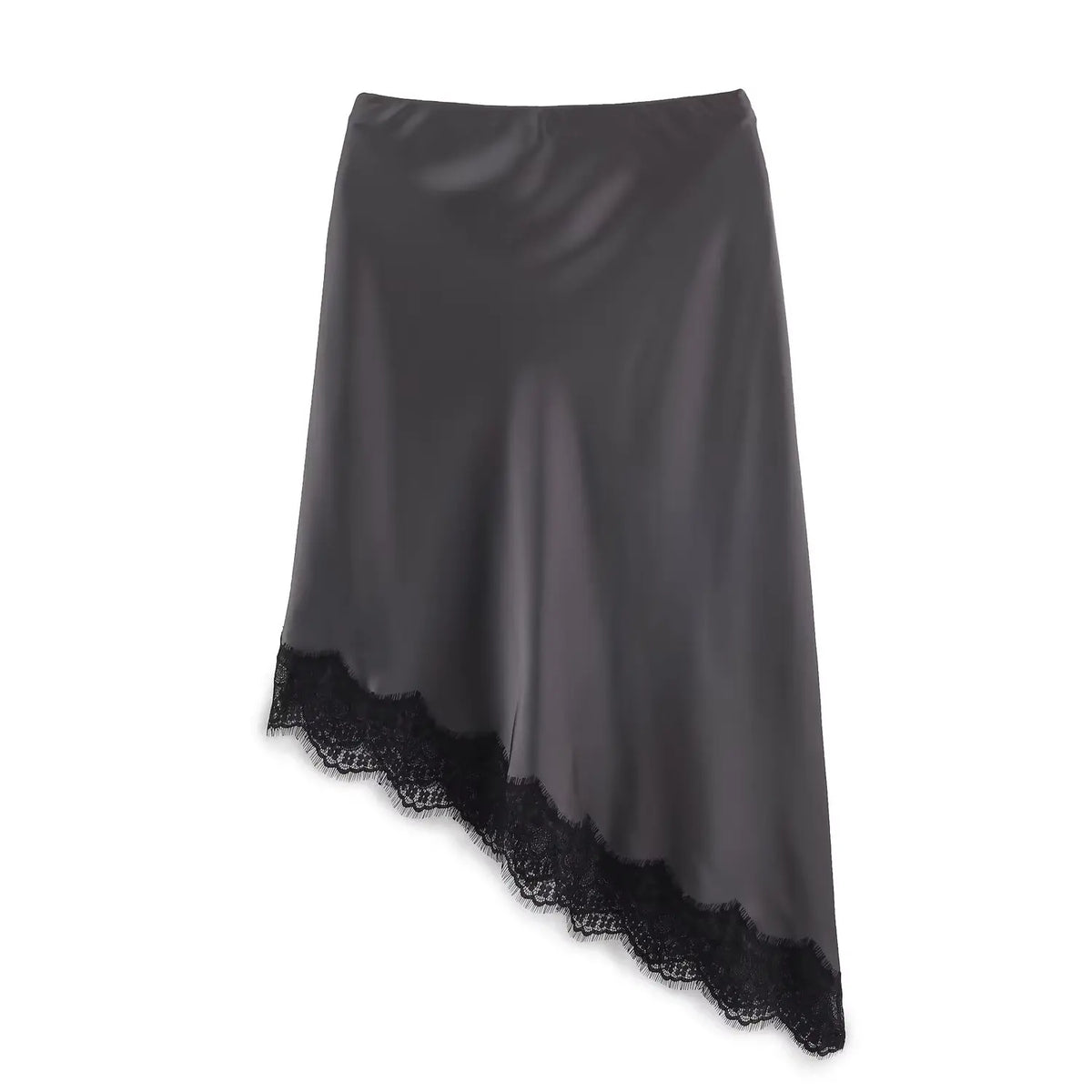 BSAY Lace Asymmetry Satin Texture Skirt Women Fashion Autumn Winter New Solid Chic Female High Waist Elegant Skirts Mujer