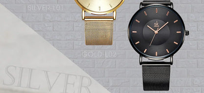 Shengke Fashion Black Watch for Women Classic Relogio Feminino Quartz Ladies Watch Woman Adjustable Mesh Strap Montre Femme