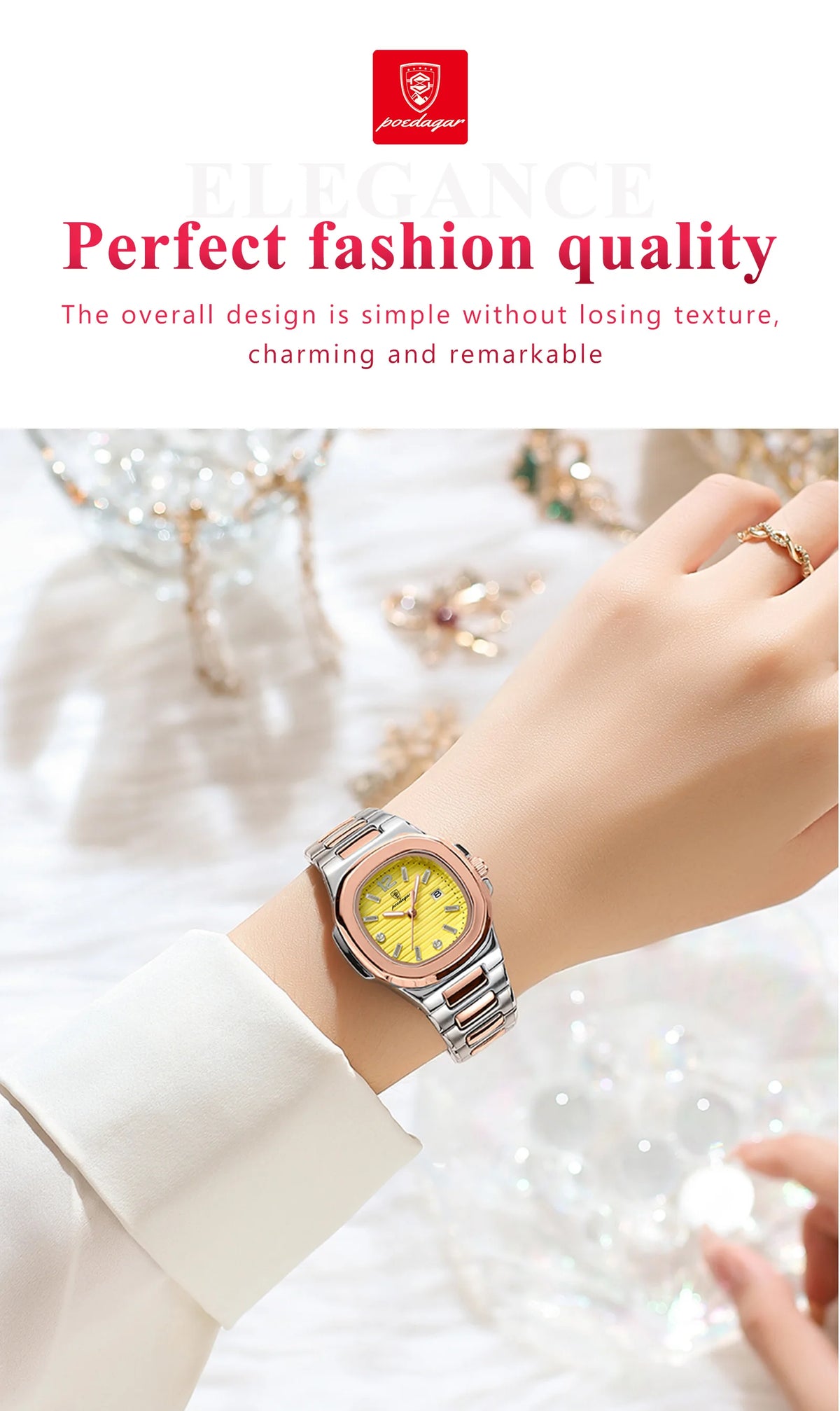 POEDAGAR Luxury Watch For Woman Square Ladies Quartz Watch Luminous Waterproof Date Women's Watches Dress Female Clock reloj+box