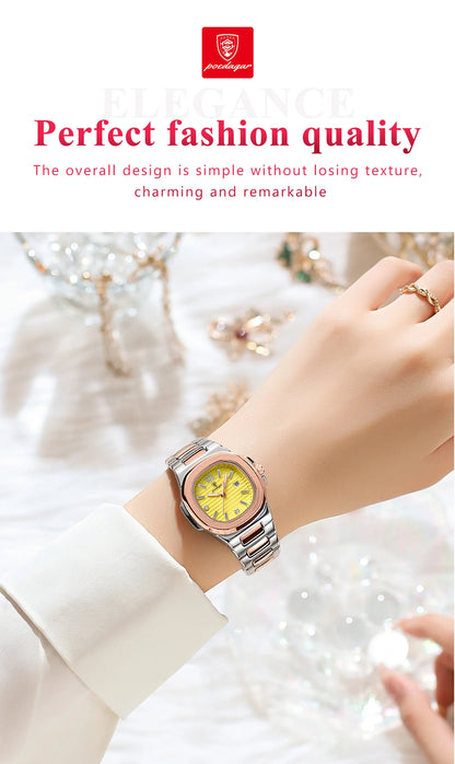 POEDAGAR Luxury Watch For Woman Square Ladies Quartz Watch Luminous Waterproof Date Women's Watches Dress Female Clock reloj+box