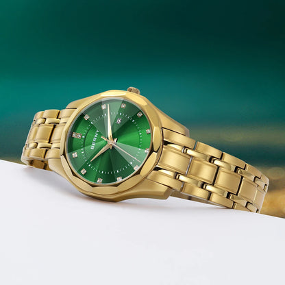 BERNY Golden Watch for Women Quartz Luxury Diamond Shape Lens Ladies Wristwatch Waterproof Stainless Steel Fashion Women Watch