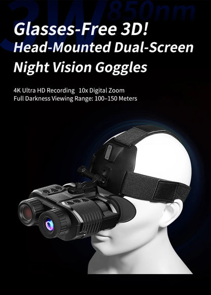Night Vision Head Mounted Goggles 10X Digital Zoom 4K HD Infrared Binoculars 850nm 9 Levels Hands Free Helmet for Hunting