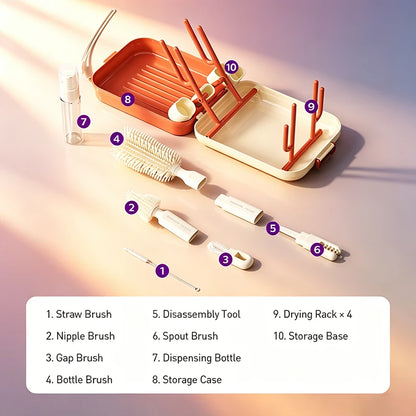 Avent W67 Bottle Brush Cleaning Set of 10 Magnetic Suction Silicone Brush Head for Washing Draining Without Damaging The Bottle