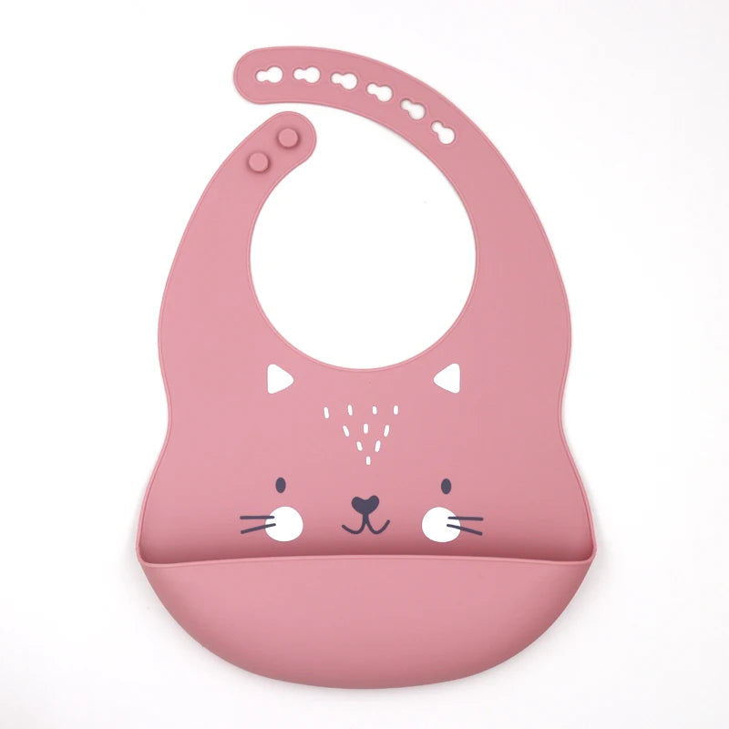 Customize Cartoon Animal Silicone Baby Bib with Name & Pattern Food-Grade Solid Feeding Bib DZ31