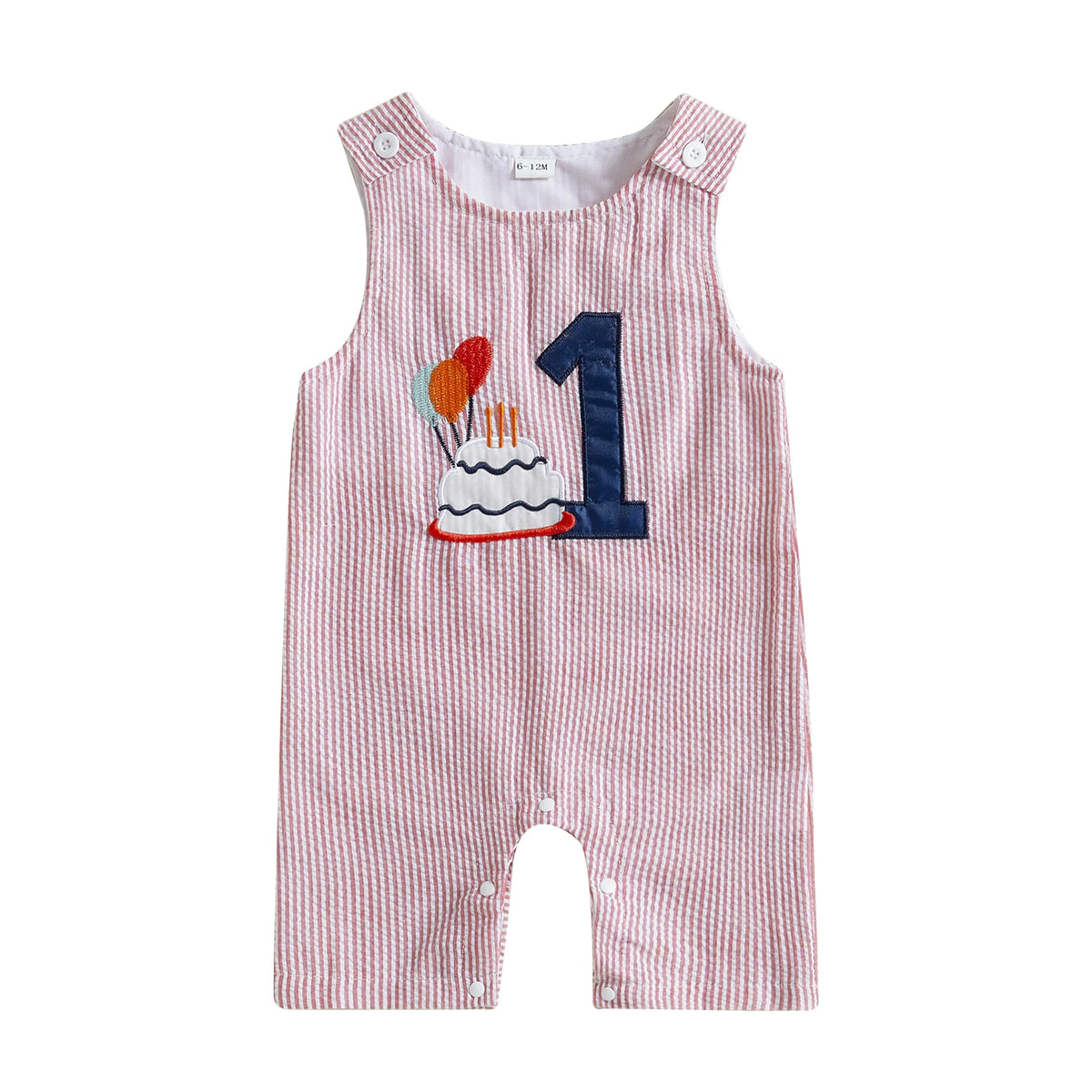 FOCUSNORM 3 Colors 0-18M Lovely Baby Boys Overalls Romper Sleeveless Letter Embroidery Cake Striped Birthday Jumpsuits