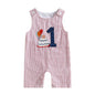 FOCUSNORM 3 Colors 0-18M Lovely Baby Boys Overalls Romper Sleeveless Letter Embroidery Cake Striped Birthday Jumpsuits