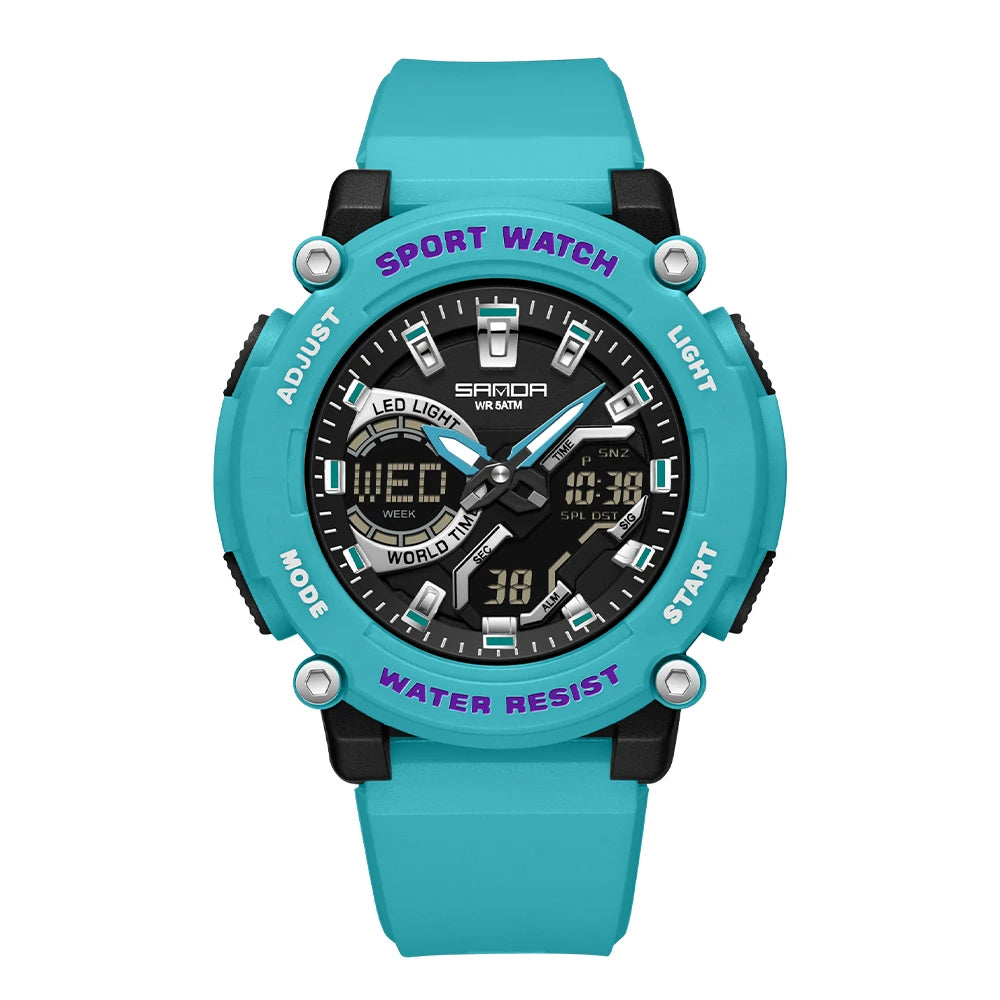SANDA Outdoor Men's Electronic Wristwatch Large Dial Multifunctional Waterproof Luminous Alarm Military Sports Watch