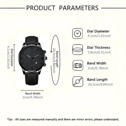 2 Pcs/set Men's Watch Wristwatch Set, Casual Sport Men's Watch Set, Quartz Pointer Date Watch Set for Holiday Gift Watches Set