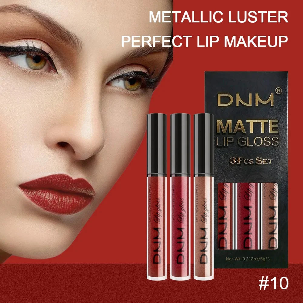DNM 3PCS Liquid Lipstick Sets Waterproof Matte Black Blue Purple Blue Sexy Lip Gloss Long Lasting Nude Lip Tint Stain Makeup Kit