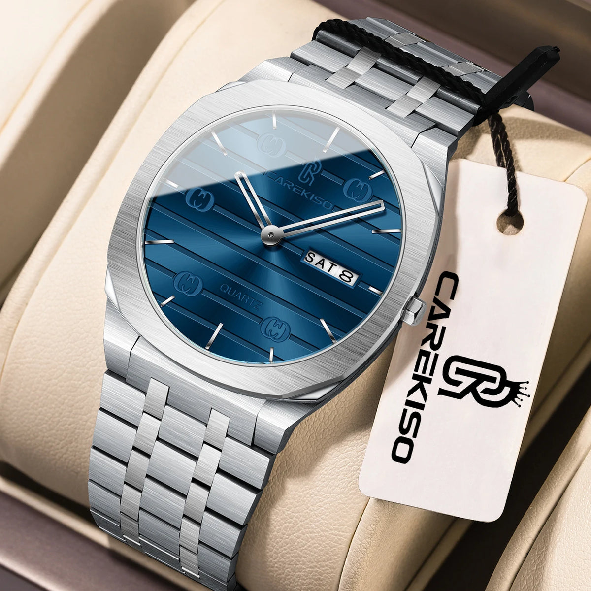 CAREKISO Luxury Fashion Men Clock Waterproof Week Date Casual Man Wristwatch Stainless Steel Quartz Business Men's Watches Reloj