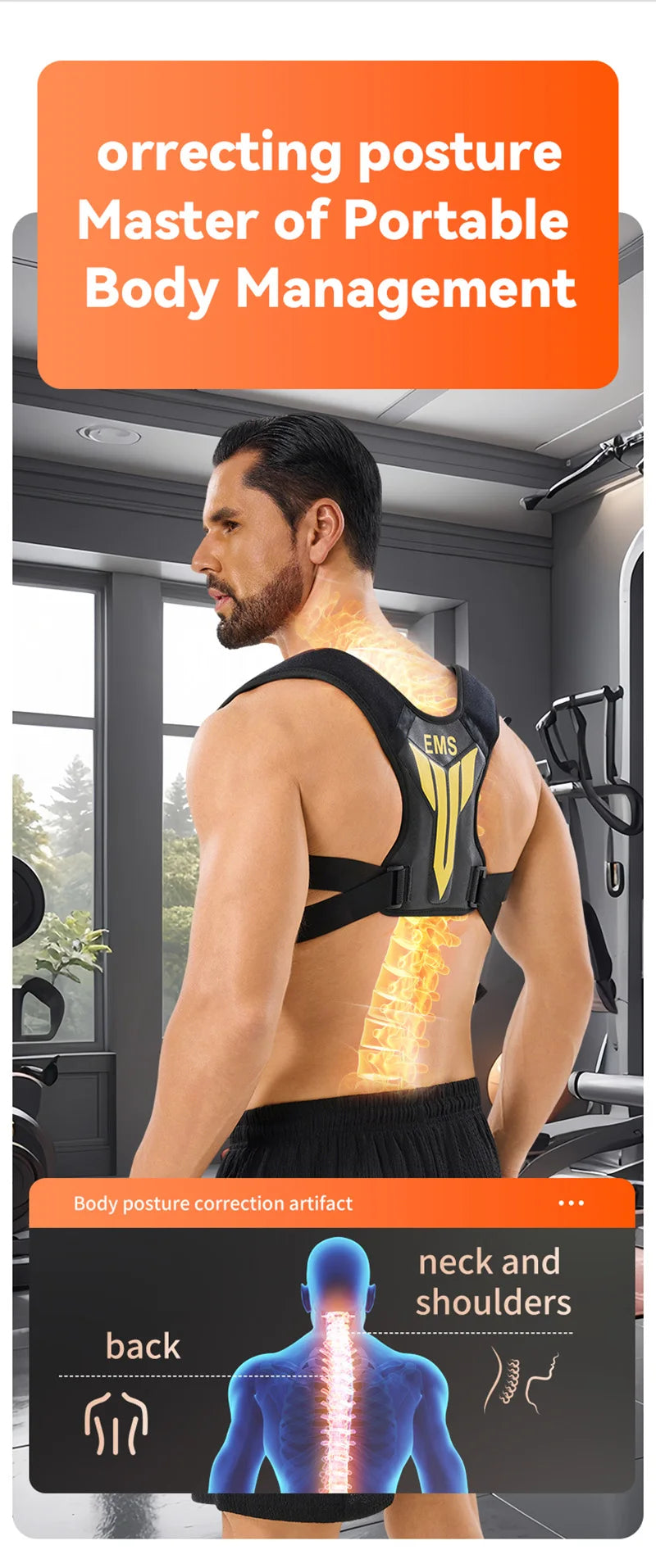 Electric Muscle Stimulator EMS Back Shoulder Vibration Stress Relief Massager Smart Muscle Toner Correct Body Posture USB Charge