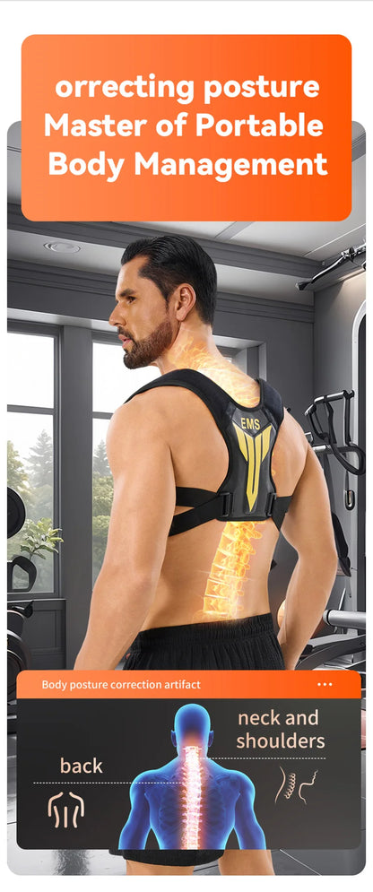 Electric Muscle Stimulator EMS Back Shoulder Vibration Stress Relief Massager Smart Muscle Toner Correct Body Posture USB Charge