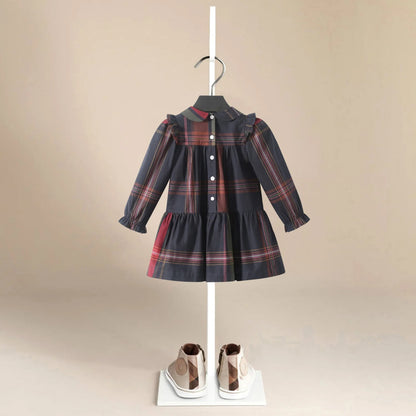 Designer Kids Long Sleeve Dresses for Spring and Autumn Cotton Striped Casual Girls Luxury Toddler Clothes All Season Birthday