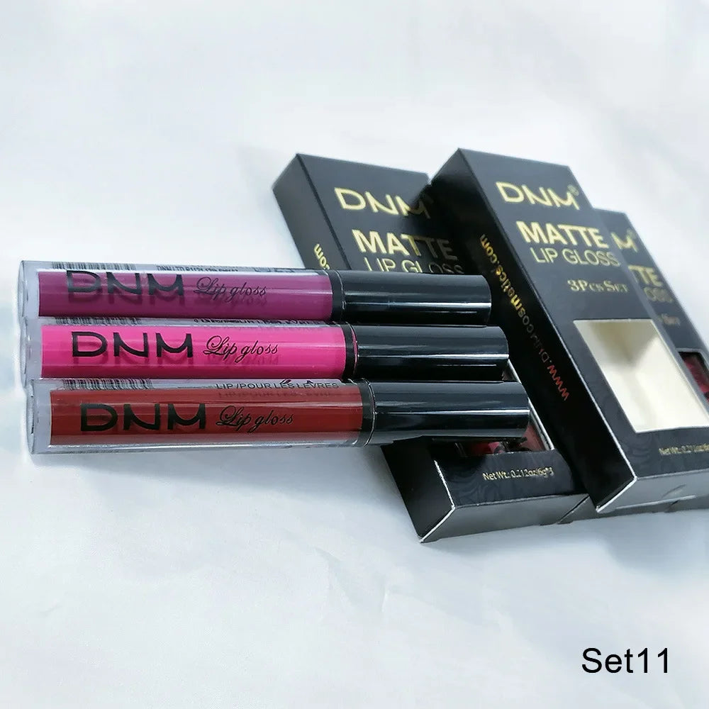DNM 3PCS Liquid Lipstick Sets Waterproof Matte Black Blue Purple Blue Sexy Lip Gloss Long Lasting Nude Lip Tint Stain Makeup Kit