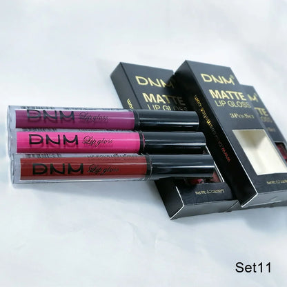 DNM 3PCS Liquid Lipstick Sets Waterproof Matte Black Blue Purple Blue Sexy Lip Gloss Long Lasting Nude Lip Tint Stain Makeup Kit