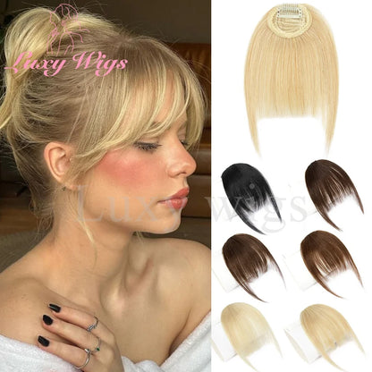 Blonde Human Hair Clip in Bangs Fringe with Temples Wispy Bangs French Bangs for Women Black Brown Gray Hair Bangs Daily Use