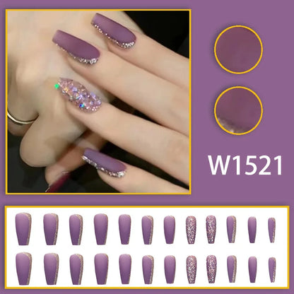 Blue French 24 Pcs Press on Nails Pink Gradient Fake Nails Glossy Artificial Finger Manicure Reusable False Nails