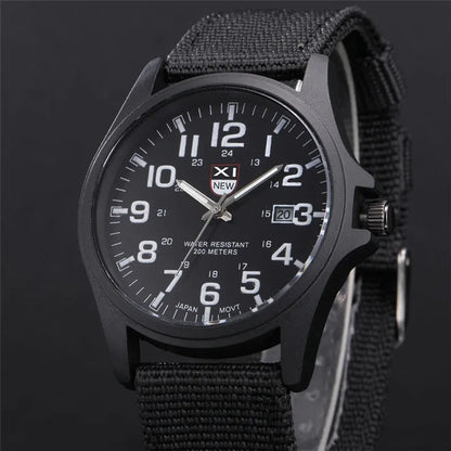 Men Genuine XINEW Brand Watches Students Fashion Casual Nylon Band Sports Army Gifts Date Quartz Wrist Watch Black Montre Homme