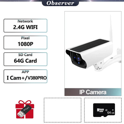 Wireless Solar Bullet Camera Outdoor WiFi 1080P 4x Zoom CCTV Surveillance IP Cam Home Security Protection Battery PIR Detection