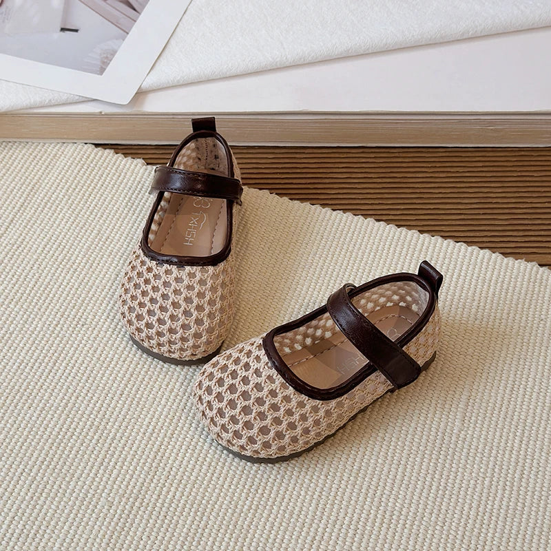 Spring Girl's Casual Shoes Mesh Hook-loop Chic Daily Kid's Flat Shoe Solid Colors Anti-slip Breathable Light Comfy Children Shoe